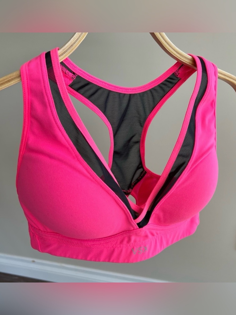50%off🎊VSX Hot Pink Racerback Sports Bra with Black Mesh Trim